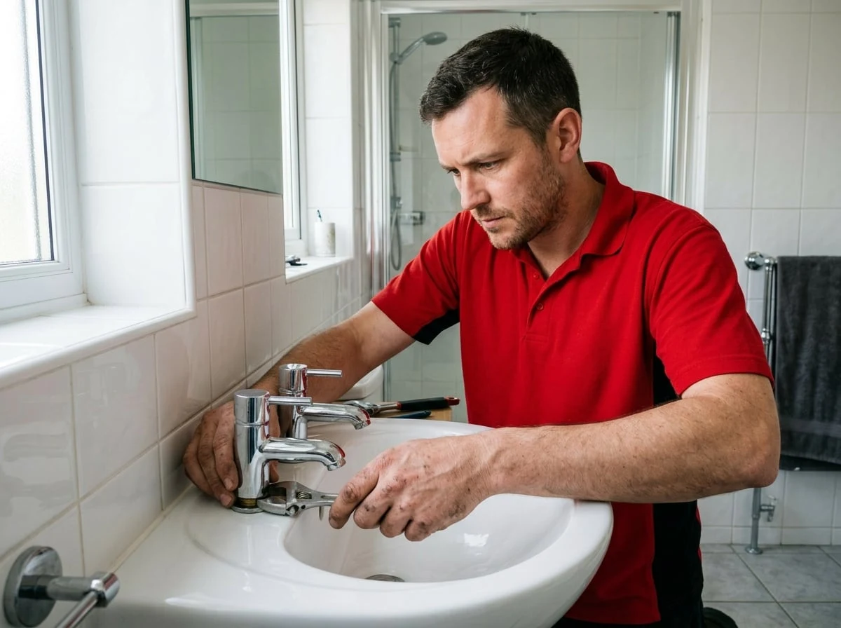 Weybridge Plumbers 247 engineer fitting a new bathroom in Weybridge